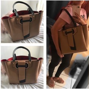 Large Tote TanBrown Black Stylish Red Faux Leather